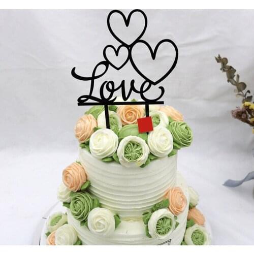 INS Love Heart Acrylic Wedding Cake Topper Black Valentines Day Cake Decorations for Anniversary Wedding Party Cake Supplies