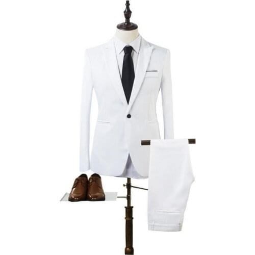 MONERFFI New 2 Pieces Business grace Blazer+Pants Suit Sets Men Autumn Fashion Solid Slim Wedding Set Vintage Classic