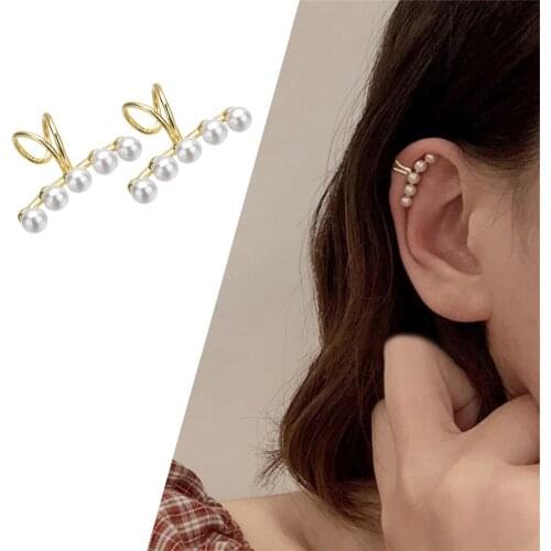 Women Ear Cuffs Non Pierced Clip On Faux Pearls Ear Bone Clips Jewelry for Party