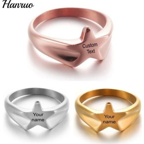 Personalized Customized Name Rings Engrave Logo Name Signet Ring Star Shape Stainless Steel Finger Gifts For Women Men Jewelry