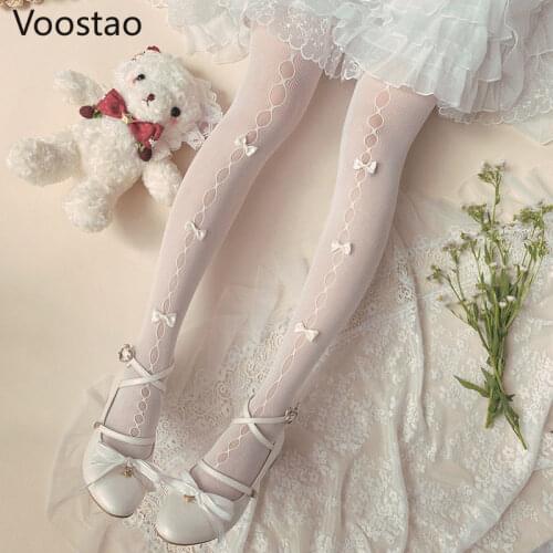 Japanese Sweet Lolita Pantyhose Lace Princess Cute Stockings Women Soft Bowknot Kawaii Maid Socks Girls Harajuku JK Tights Socks