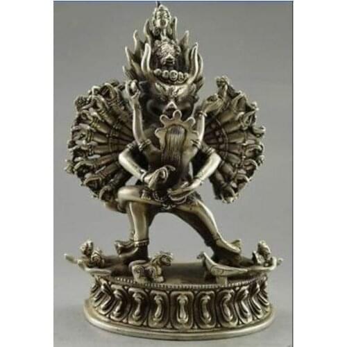 Collectible Old Handwork Tibet Silver Carved Yamantaka Buddha Statue