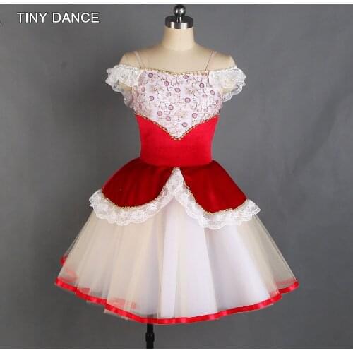 Girls Ballerina Costume Off-Shoulder Long Ballet Dance Tutus Red Velvet Bodice Romantic Tutu Skirt 21019