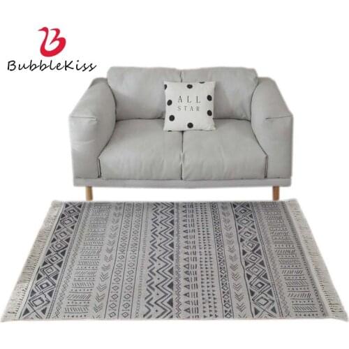 Bubble Kiss Nordic Style Carpet Tassel Design Cotton And Linen Woven Area Rugs Off-White Geometric Pattern Home Bedroom Decor