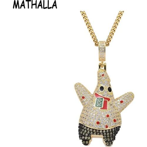 MATHALLA Cartoon Character Pendant Ice Cubed Zircon With Gold and Silver Rope Chain Hip-Hop Men’s Necklace Women’s Jewelry
