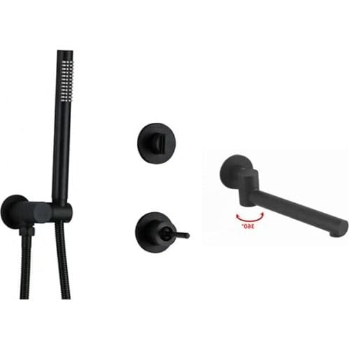 Brass Concealed Bathtub taps Single Handle Wall-Mounted Hot and Cold Mixer Bathroom Handheld Shower Faucet Black BF505