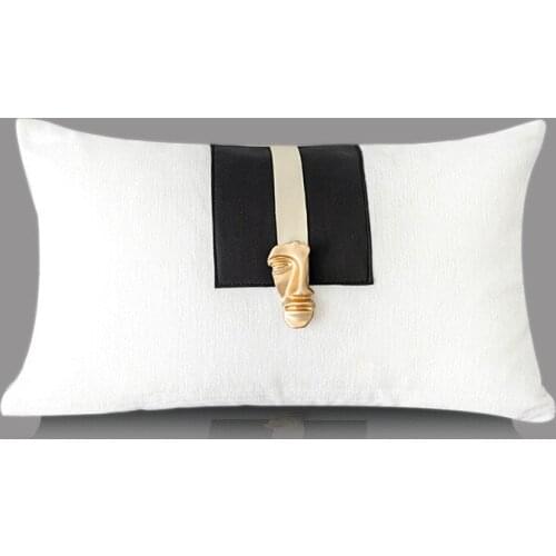 Luxurious Metal Head Cushion Cover Set For Living Room Simple Modern White Black Patchwork Waist Pillow Cover Home Decor 30x50cm