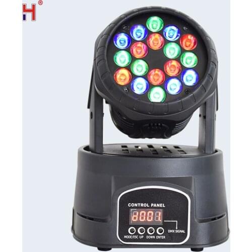 Mini Disco Rotating Moving Head Spot Light Dmx Wash 18X3W RGB Beam Stage Light LED Effect For Dance Bar
