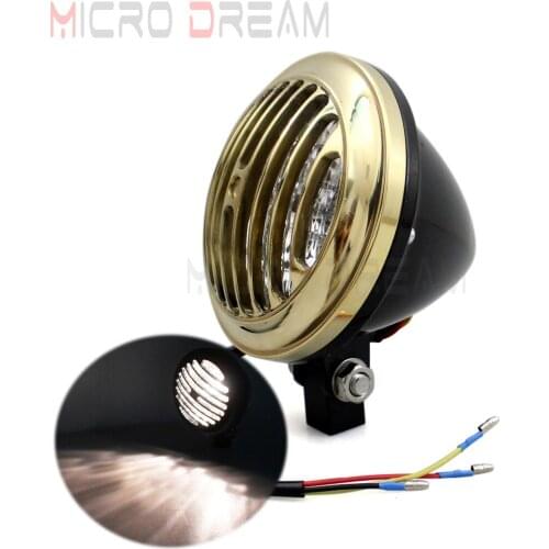 Motorcycle Solid Brass Headlight E-MARK Retro Head Light H4 Lamp Black for Harley Chopper Bobber Sportster