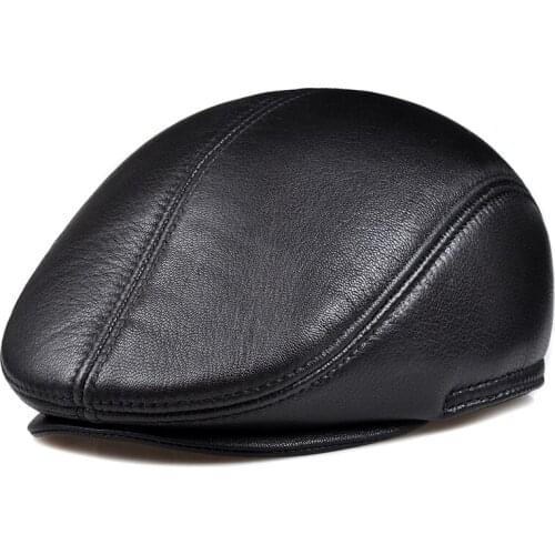2020 high quality real leather cowhide beret men gorras planas fashion bere flat golf hat boina winter cap black brown color