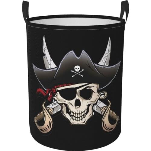 New Older Broken Jolly Roger Skull Bones Pirates Foldable Laundry Basket Large Capacity Hamper Dirty Clothes Storage Organizer