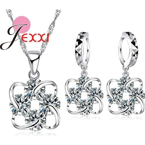 Charming Band Jewelry Fashion Cubic Zirconia Crystal 925 Sterling Silver Earrings Necklace Pendant Jewelry Set Gift