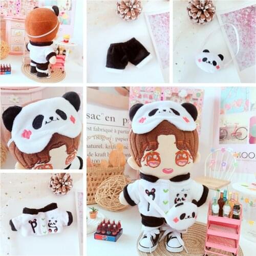 Doll Clothes Panda Cartoon Blindfold Messenger Bag Tops and Pants For 20CM Exo Doll Accessories for Korea Kpop EXO Idol Doll