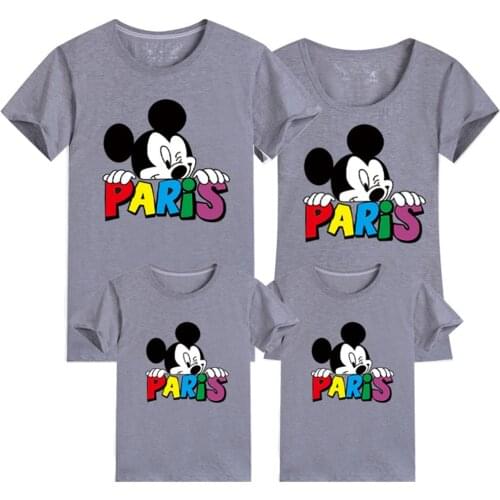 Disney Family Matching Clothes Cartoon Mickey Mouse Printed T-shirts Mother and Daughter Tops Dad Son Mom Family Look Kids