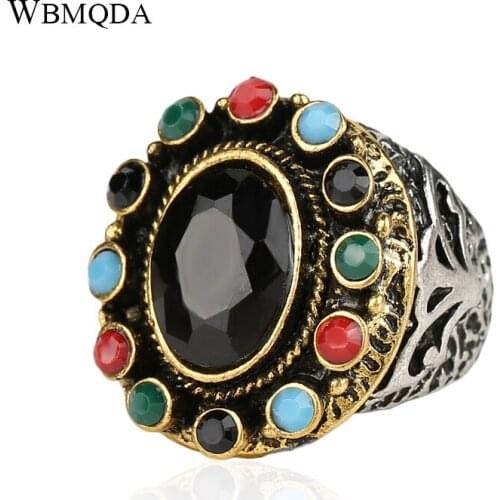 Wholesale Ethnic Vintage Big Oval Stone Resin Rings For Women Retro Silver Color Engagement Wedding Ring Jewelry