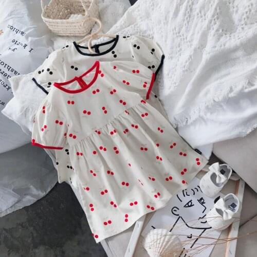 2-8T Cherry Print Girls Dress Toddler Kid Baby Girl Clothes Summer Short Sleeve Loose Dress Elegant Cute Sweet Sundress Outfit