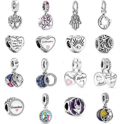 Heart Family Tree Dangle Charm Real 925 Sterling Silver Magical Unicorn Dangle Charm Fits Original Brand Bracelets Diy Jewelry