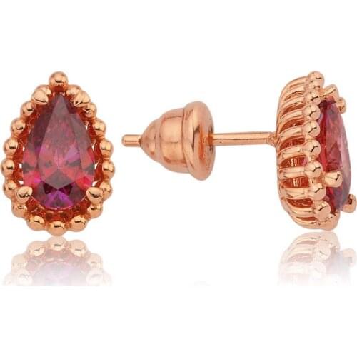 Valori Jewels 1.5 Carat, Zirconia Red Pear Gemstone, Rose Gold Plated, Sterling Silver Earrings