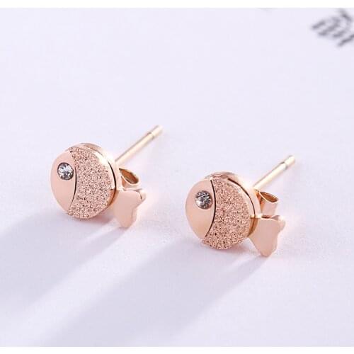 Dull Polish Small Fish Rose Gold Color Stainless Steel Stud Earrings