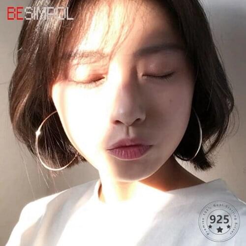 Besimpol 925 Sterling Silver Simple Earring 3-7cm Vintage Small Big Round Hoop Earrings for Women Fashion All-match Fine Jewelry