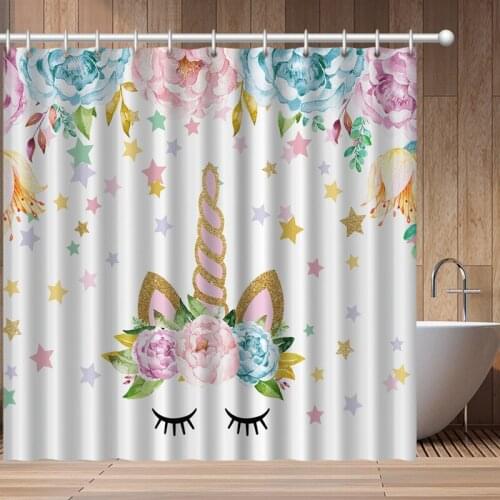 Modern Shower Curtains 3D Unicorn pattern Waterproof Polyester Decorative Bathroom Curtains Set Home Washable Printed Dropship