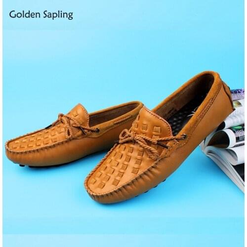 Golden Sapling Comfortable Driving Loafers Men Breathable Genuine Leather Mens Casual Shoes Fashion Leisure Flats Vintage Shoe