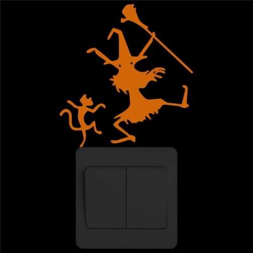 Dancing Witch and Cat Cartoon Switch Sticker Halloween Decoration Glow in Dark Wall Decal Kids Room Boy Girl Home Festival Decor