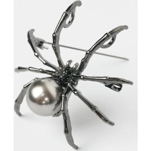 Victorian Mother of Pearl Body and Micro Pave Spider Brooches Pins Silver Tone Women Fashion Jewelry