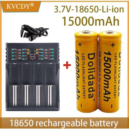 High Quality 15000 mAh 3.7 V 18650 lithium ion batteries Rechargeable battery For LED flashlight/Electronics(Orange)+401 Charger