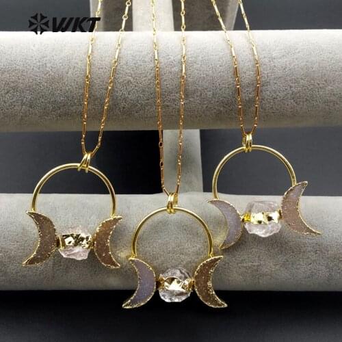 WT-N1075 WKT Wholesale New Arrival Fashion Natural Elegant Stone Jewerly Moon Shape Brass Chain Pendant Necklace