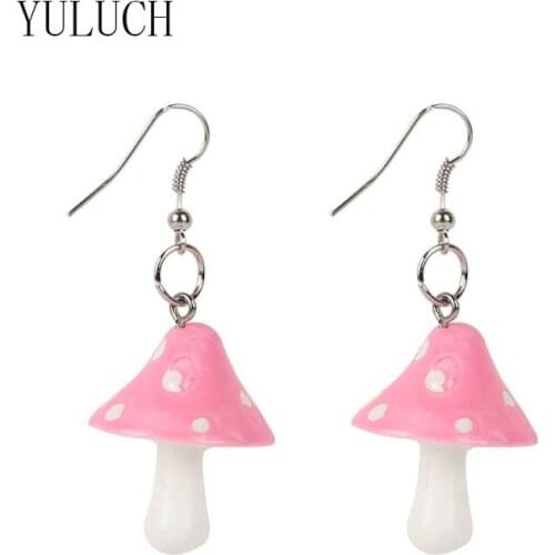 YULUCH Girls Cute resin mushroom earrings for women 5colors mushroom jewellery ladies simple accessories H012