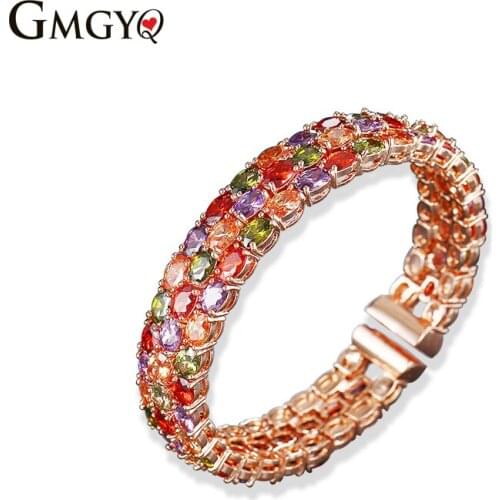 GMGYQ High Quality Colour Ovoid CZ Jewelry For Womens European Style Bracelet Bridesmaid Jewelry Gift Opening Adjustable
