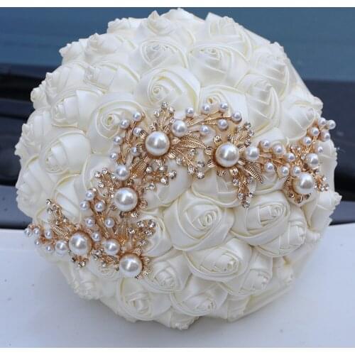 Women Crystal Wedding Bouquet Brooch Bridesmaid Handmade Rose Flowers Bridal Holder Accessories