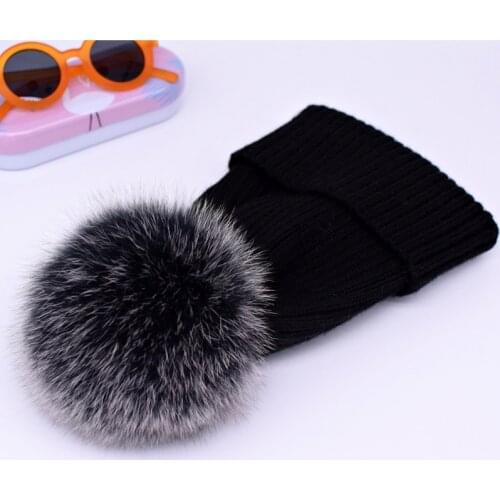 2021 real fox fur wool hat Casual Womens Hats Cashmere Wool Knitted Beanies Autumn Winter Brand New Three Fold Thick