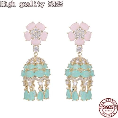 National Style Creative Heavy Industry Color Zirconium Retro S925 Silver Needle Luxury Court Romantic Su Fengling Women Earrings