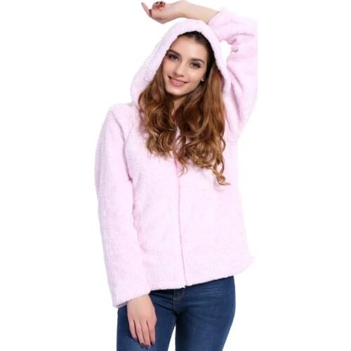 Womens Teddy Fleece Hooded Sweatshirt Fall Winter Warm Coat Female Long Sleeve Top Clothing Solid Color Zip-up Sweatshirt