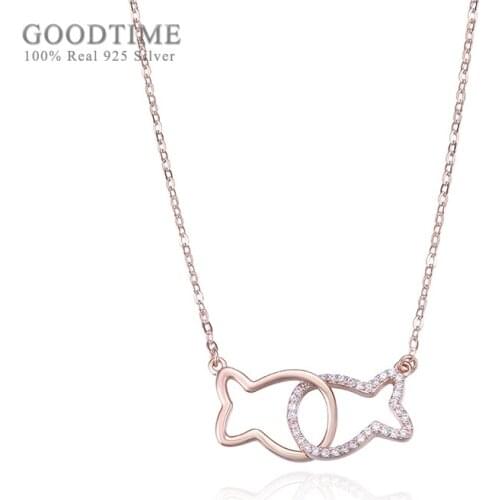 Fashion Women Pure 925 Sterling Silver Necklaces Pisces Constellation Zircon Necklaces Girl Chain Jewelry Accessory Gift