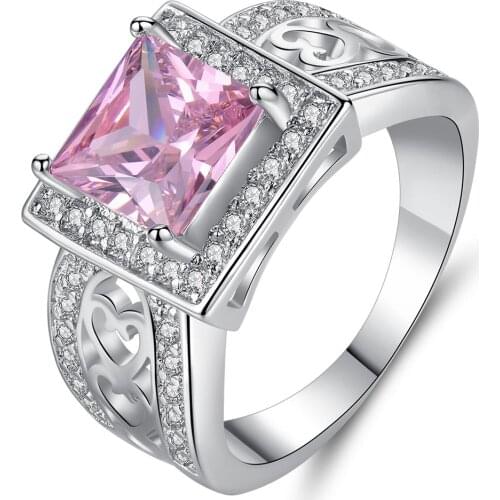 Fashion New Listing Ladies Square Pink Zircon Ring Luxury White Gold Colored Wedding Ring Jewelry Ladies Satisfaction Gift