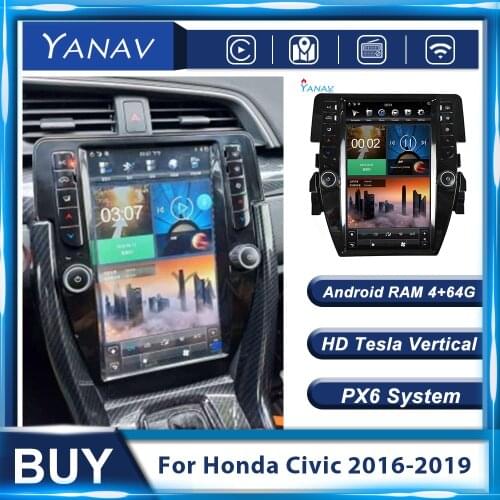 2 Din Android Stereo Receiver Multimedia Player Car Radio For Honda Civic 2016-2019 Tesla Vertical HD Screen Video Head Unit