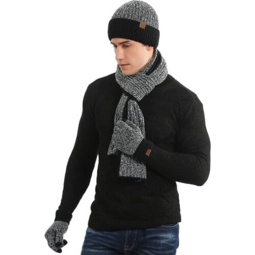 3 Pcs/set Men Women Autumn Winter Double-sided Color Matching Scarf Hat Glove M89E