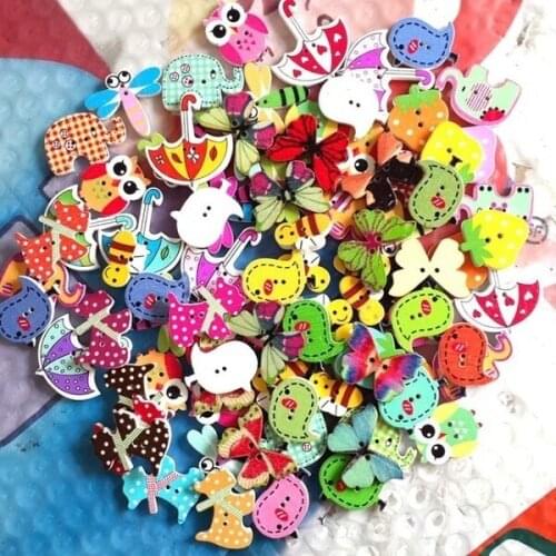 50Pcs Mixed Various Bulk Animal 2 Holes Wooden Buttons Sewing Craft Scrapbooking DIY New random