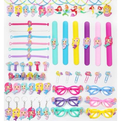 6Pcs Little Mermaid Bracelet Kids Girl Gifts Lovely Cartoon Wristband Baby Shower Birthday Decoration Mermaid Party Supplies