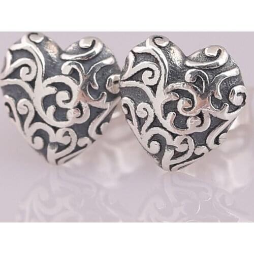 Authentic S925 Earring Vintage Regal Hearts Stud Earrings For Women Wedding Gift fit Lady Jewelry