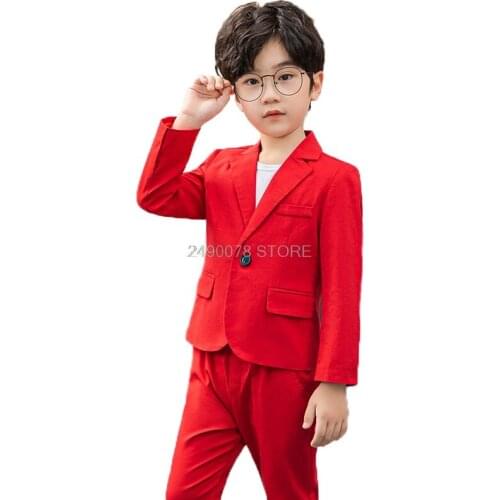Blazer+ Pants 2pcs Flower Boys Formal Wedding Suit Gentleman Kids Tuxedo Dress Children Party Costume Clothing 2-12T