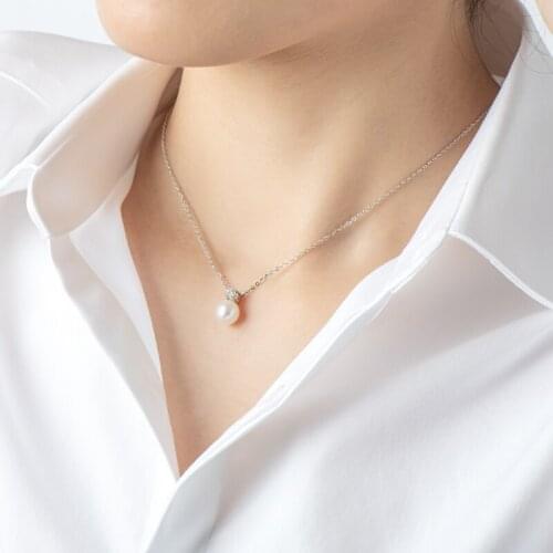 Lnngy Real 925 Sterling Silver Pearl Necklace Chain for Women 7.5-8mm Natural Freshwater Pearls Elegant Charm Jewelry Lady Gift