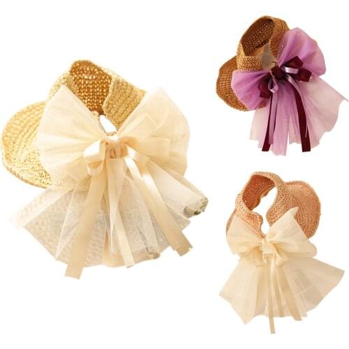 Citgeett Summer Sun Hats Fashion Girl Straw Hat Ribbon Bow Beach Hat Casual Straw Top Hat