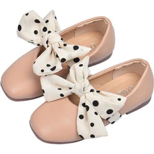 2021 New Girls Sandals Kids Leather Shoes Baby Children Bowtie Leisure Sneakers Hot Girls Princess Dance Shoes Dot Ribbon