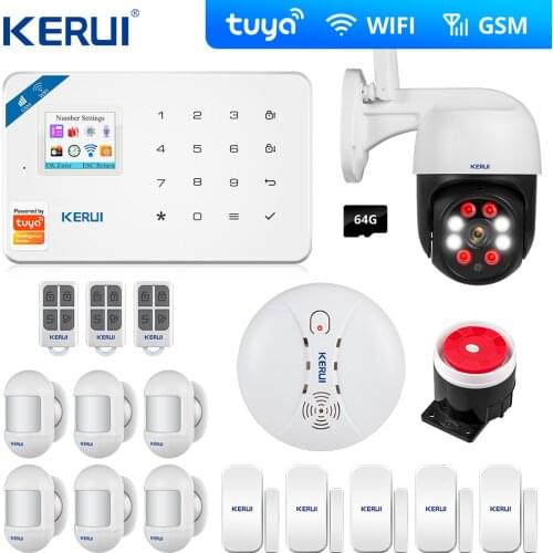 KERUI W18 WIFI GSM SMS Home Burglar Security Alarm System Curtain Motion Sensor Wireless Solar Siren IP Camera GSM Alarm System