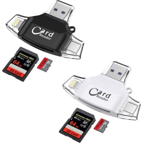 Elisona 4 in 1 Multifunctional Memory Card Reader Connector OTG Hub Adapter for iOS Android Smartphones Tablet PCs