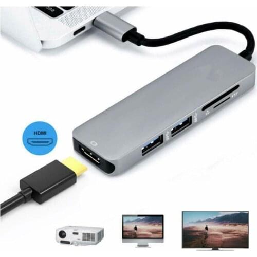 Converter TF SD Memory Card Reader High Speed USB3.0 Hub 5-in-1 USB Type C Adapter with 4K HDMI-compatible Type-C Adapter